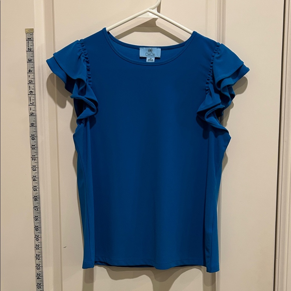 CeCe Blue Ruffle Sleeve Blouse